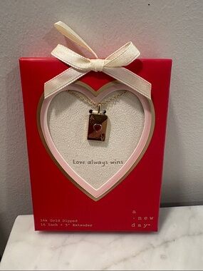 a new day Gold Dipped Book Pendant Necklace with Red Accents